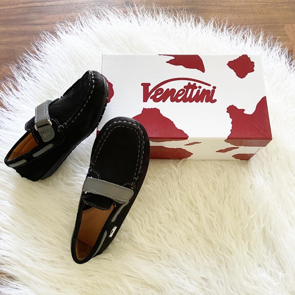 venettini kids black suede loafer moccasins shoe boys 11/12